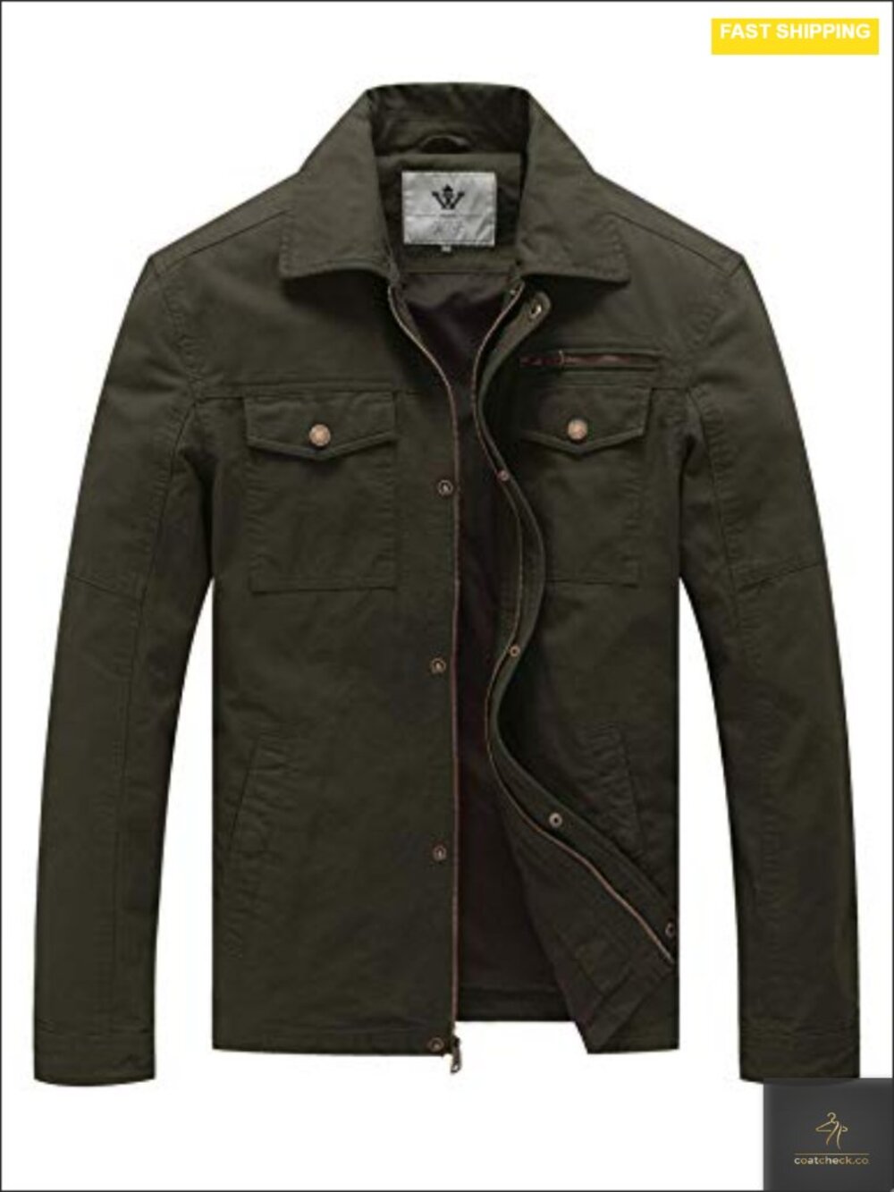 Men's Cotton Canvas Military Lapel Jacket with Pockets